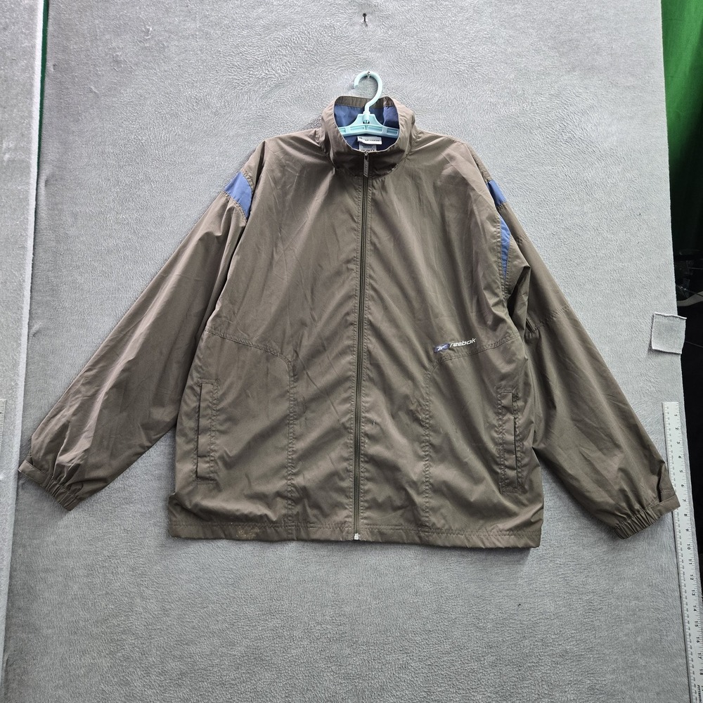 VINTAGE Reebok Men Jacket L Green Logo Embroidery Windbreaker Zipper Long Sleeve